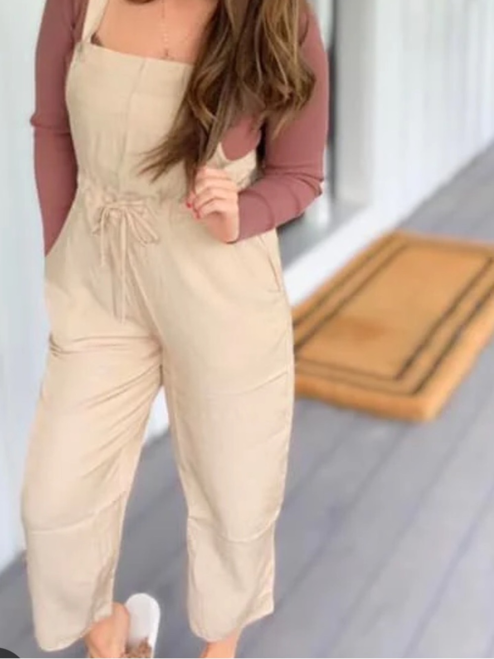 LuLaRoe Juliet overalls, khaki, chambray material, drawstring waist and pockets